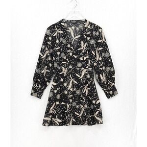 DISTURBIA Mini Dress Women 2 Black Celestial Dandelion Print Long Sleeve V-Neck